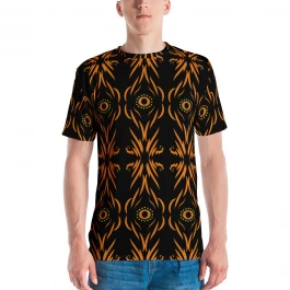 T-shirt I c u , large orange pattern on black