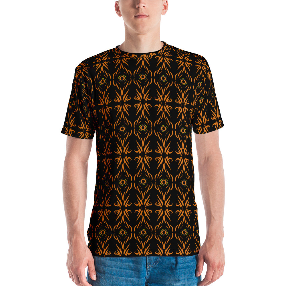 T-shirt I c u , smaller orange pattern on black 