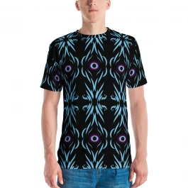 Men's T-shirt I c u , large blue pattern on black