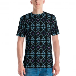 Men's T-shirt I c u , smaller blue pattern on black 