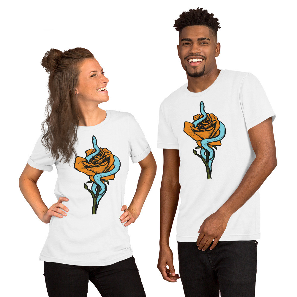 Snake Rose, Orange and Turquoise Unisex T-Shirt