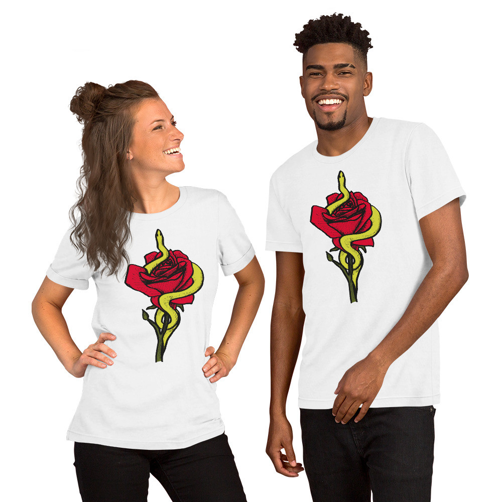 Snake Rose, Red and Green Unisex T-Shirt