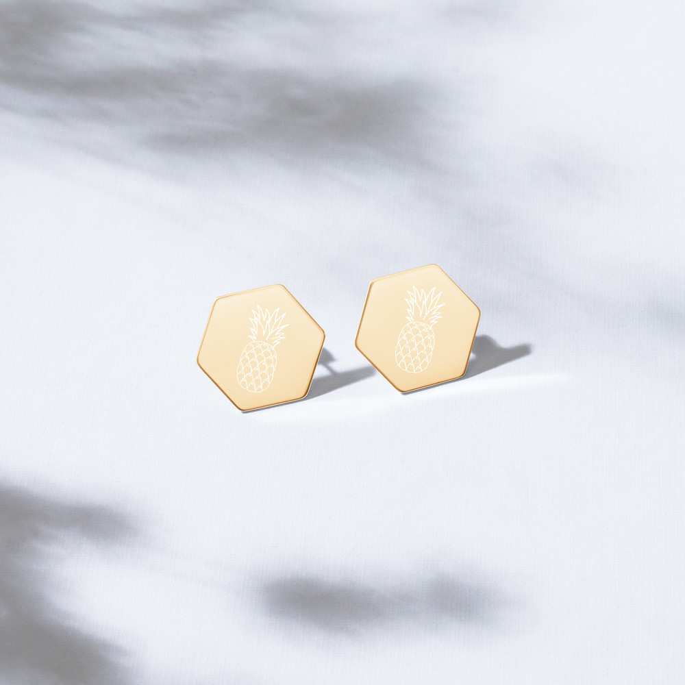 Pineapple Sterling Silver Hexagon Stud Earrings