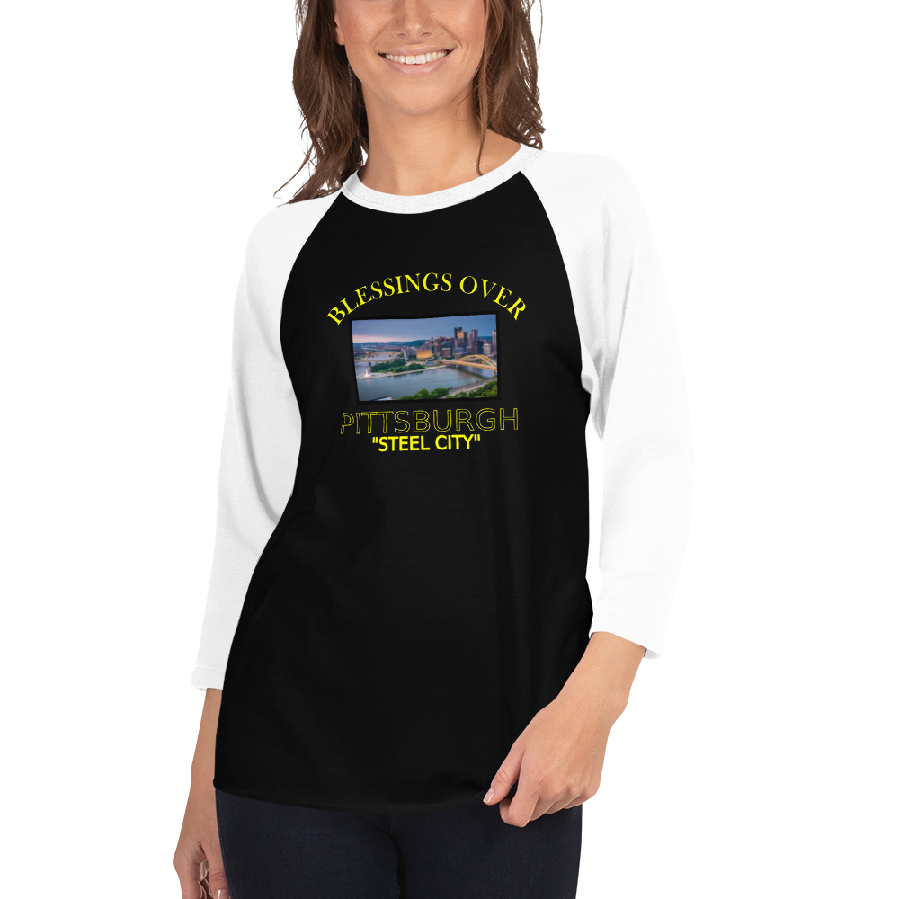 Blessings Over Pittsburgh "Steel City" - 3/4 Sleeve Raglan Shirt - For Him or For Her