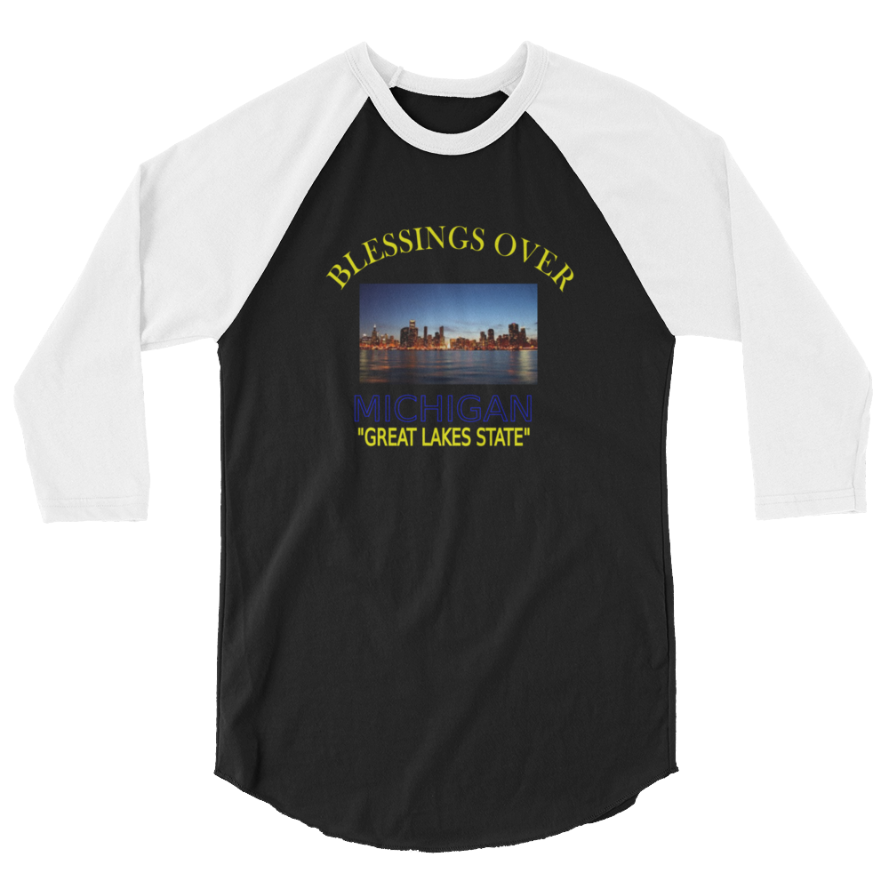 Blessings Over Michigan 3/4 Sleeve Raglan Shirt - For Him or For Her