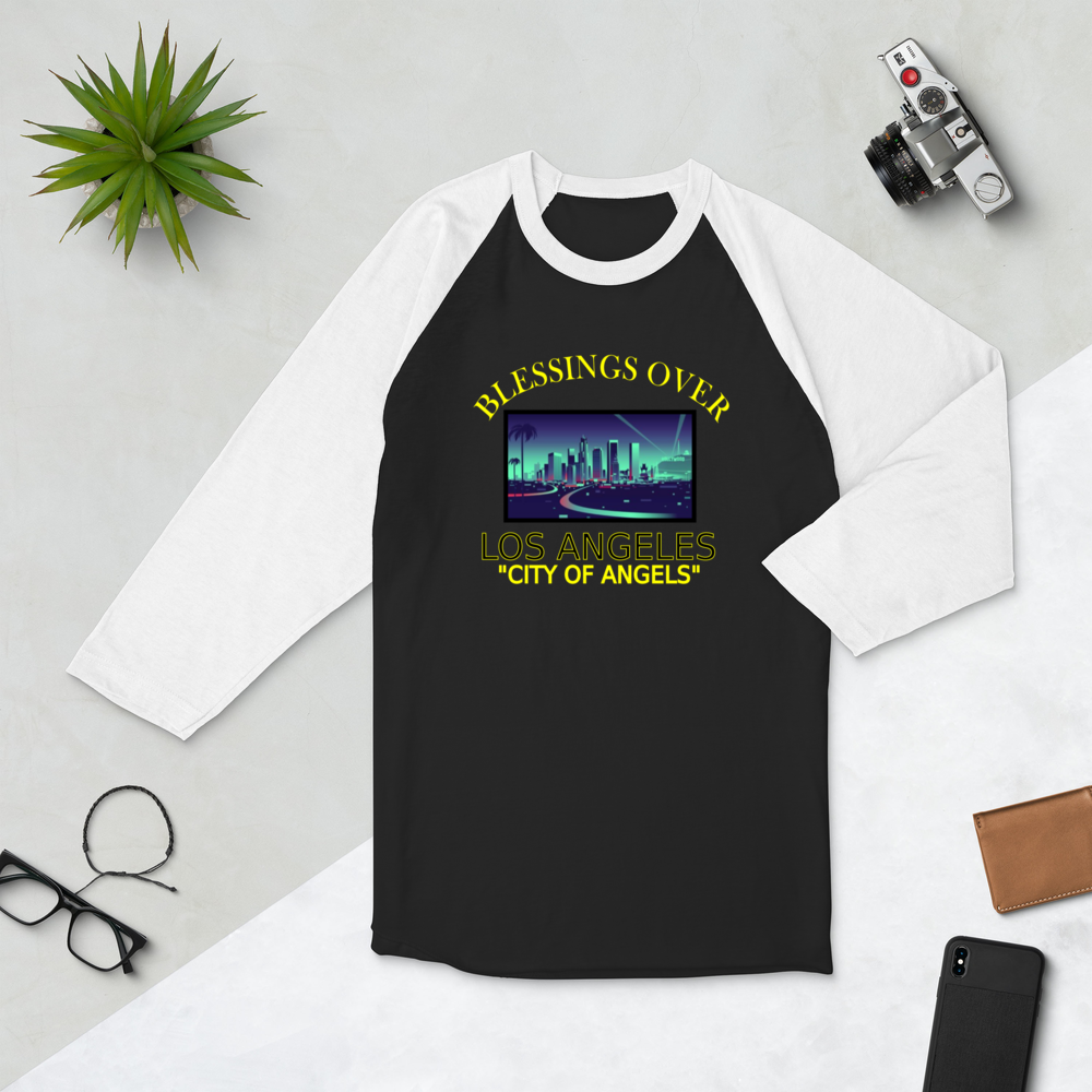 Blessings Over Los Angeles - 3/4 Sleeve Raglan Shirt - For Him or For Her