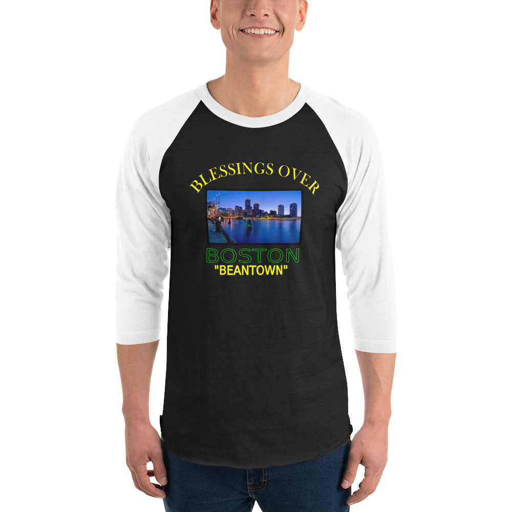 Blessings Over Boston "Bean Town" - 3/4 Sleeve Raglan Shirt - For Him or For Her