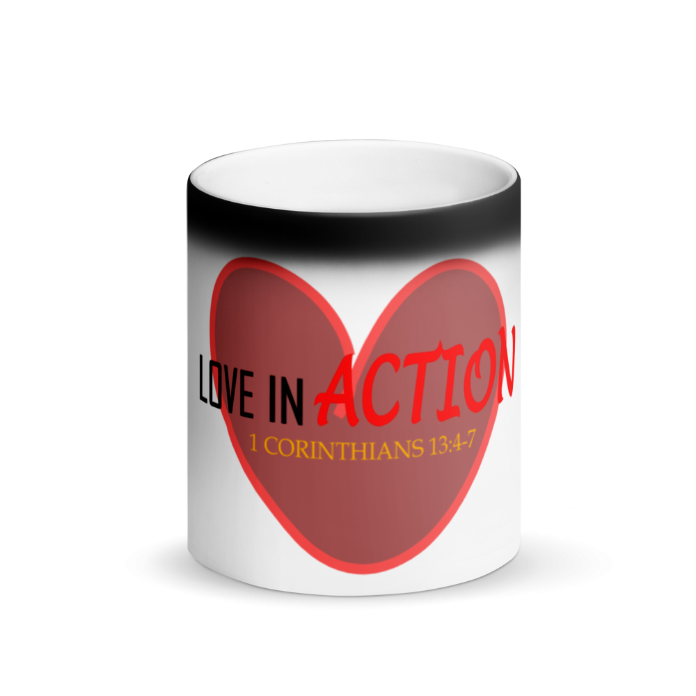 Love in Action with Heart Matte Black Mug