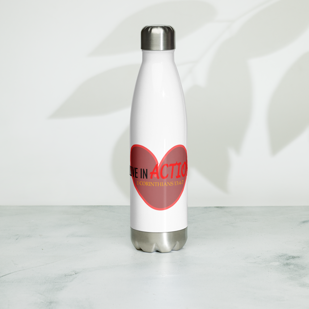 Love in Action with Heart Stainless Steel Water Bottle