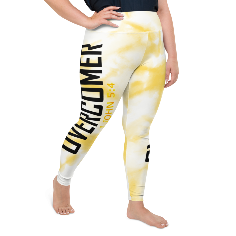 Overcomer - 1 John 5:4 - Yellow Tie Dye Plus Size Leggings - For Her