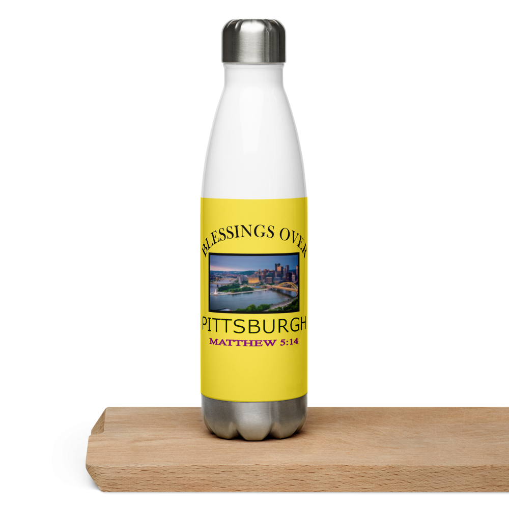 Blessings Over Pittsburgh - Matthew 5:14 - Stainless Steel Water Bottle