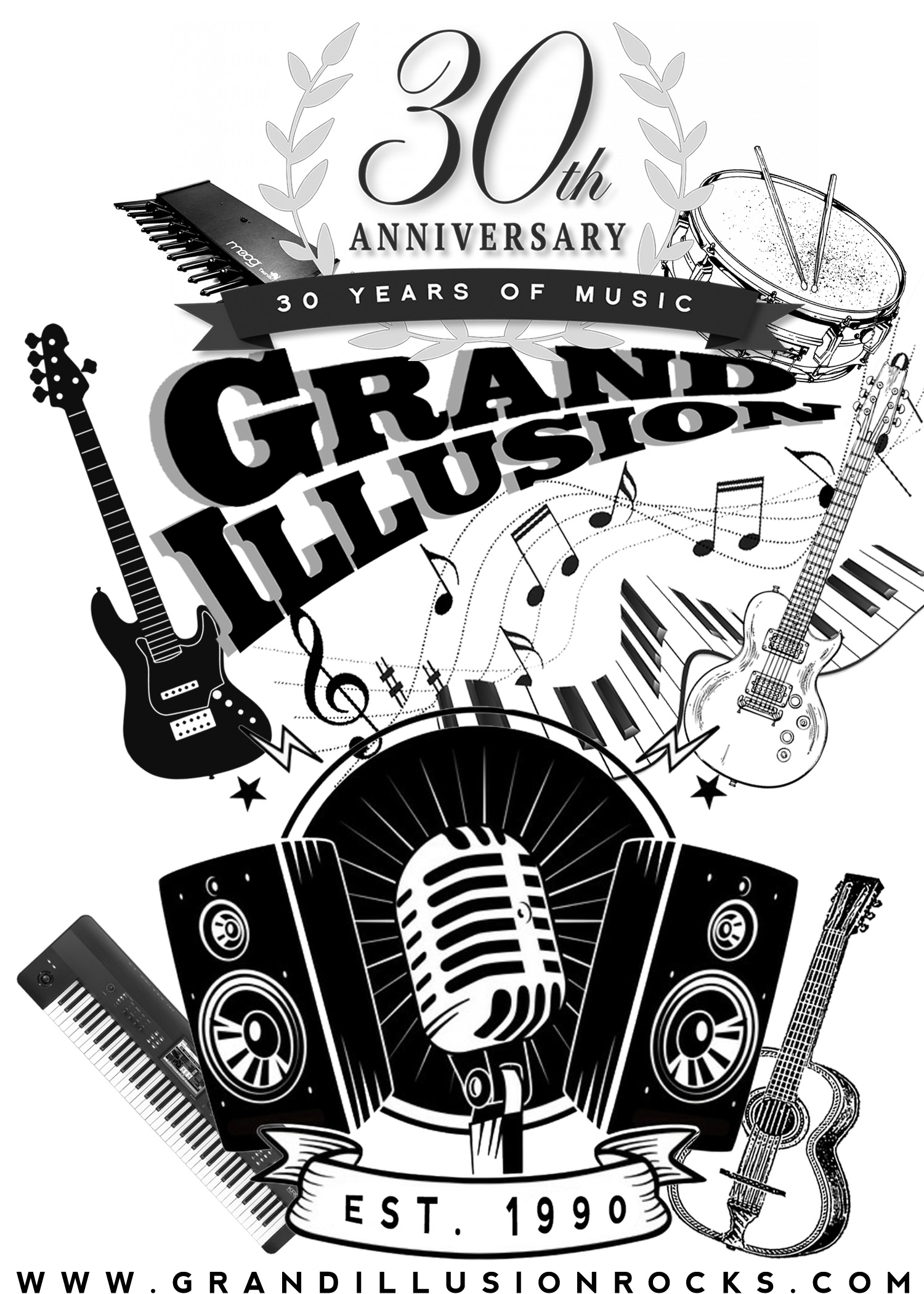 30th Anniversary GRAND ILLUSION White glossy mug