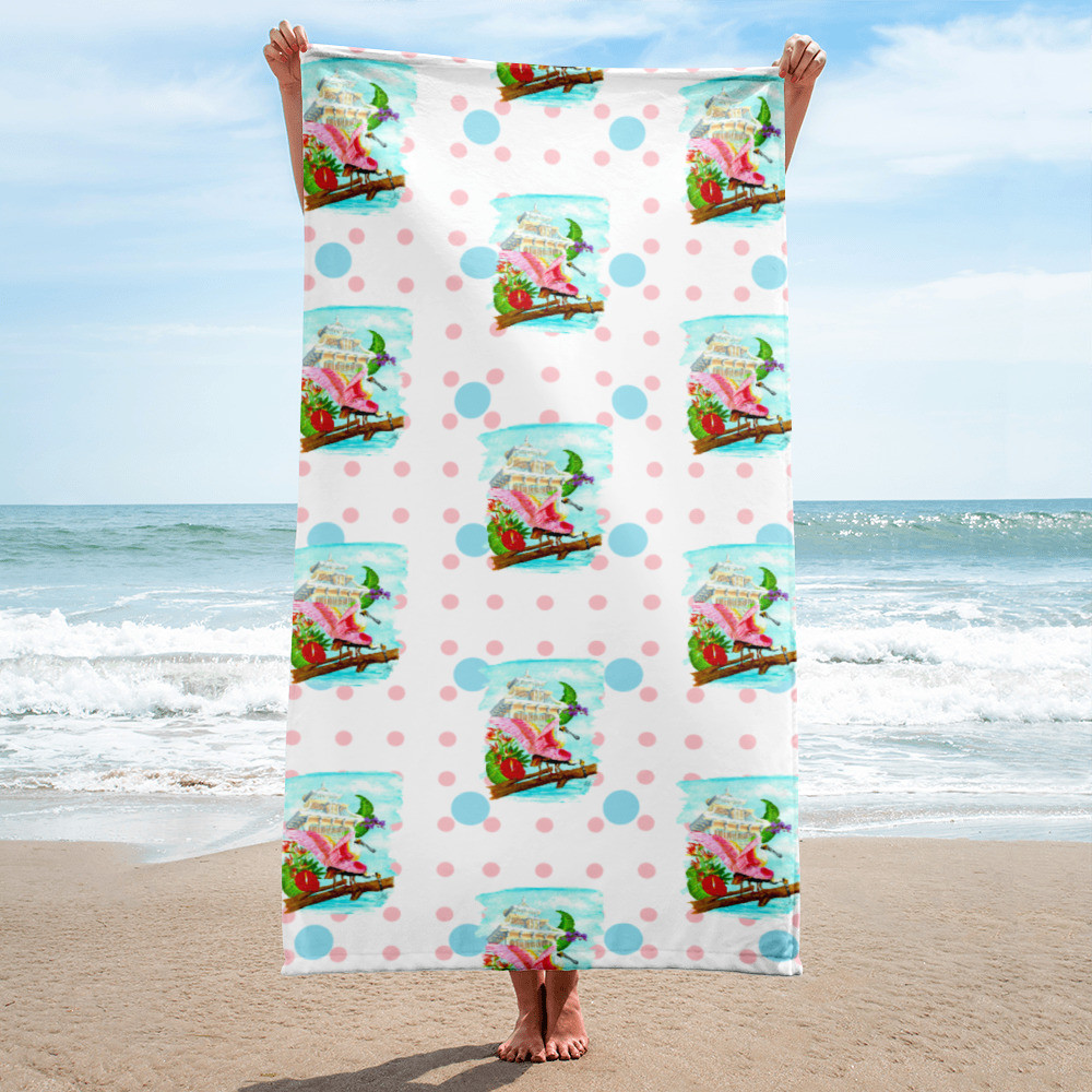 Floridian Spoonbills and dots Towel