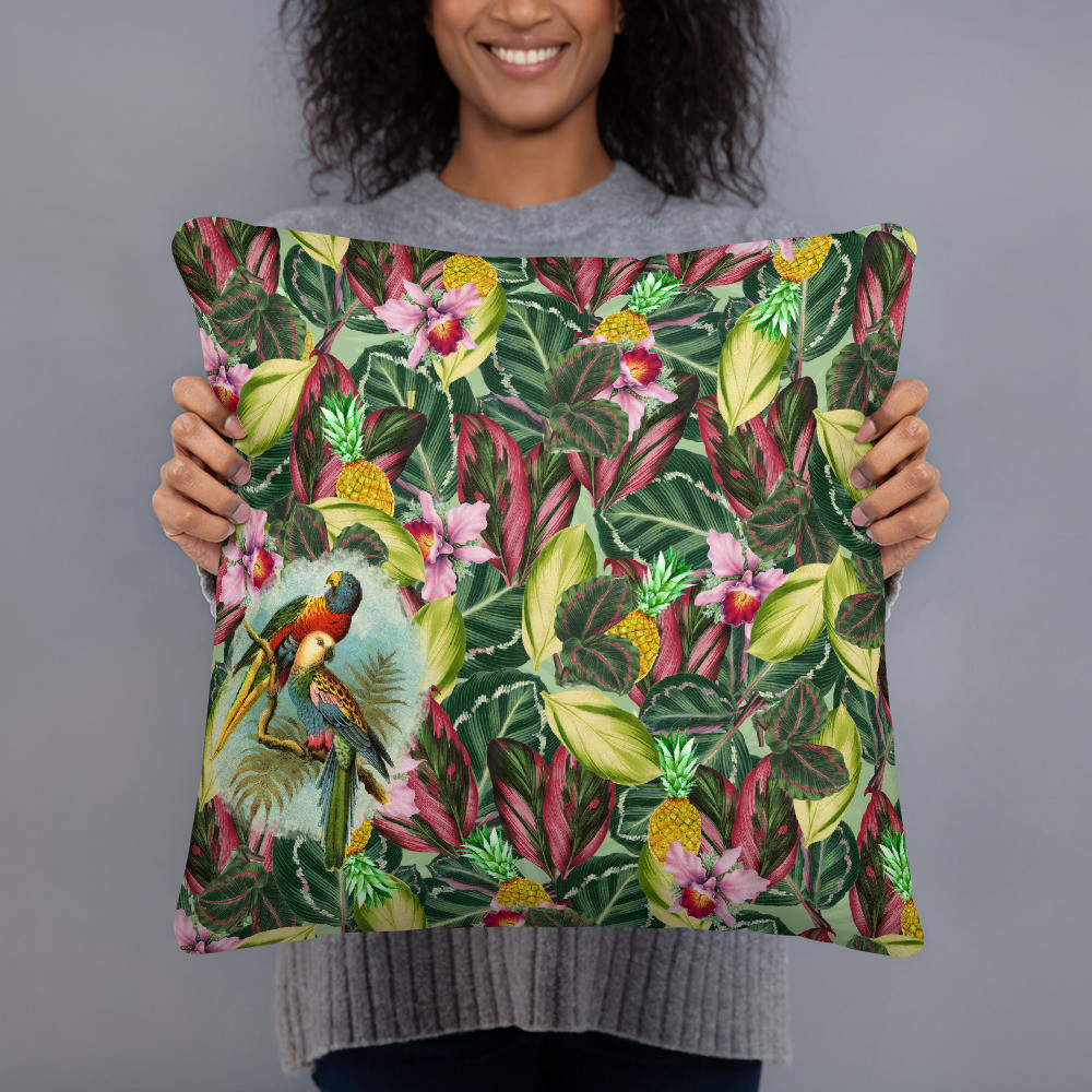 Parrot Tropical collage Pillow