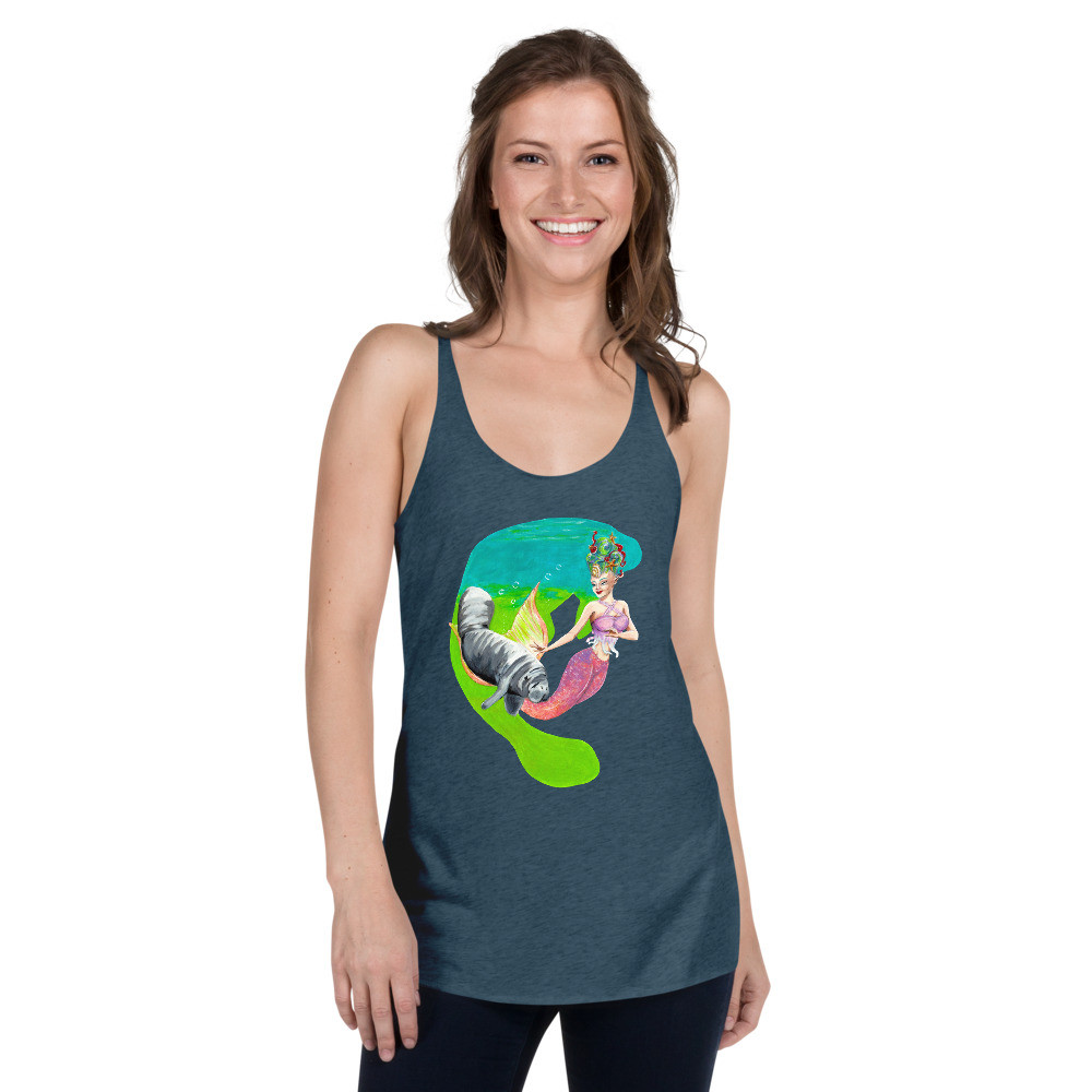 Mermaid and Baby Manatee Women's Racerback Tank