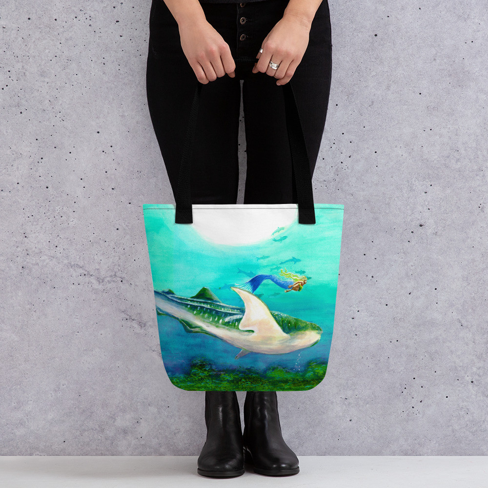 Mermaid and Whale shark Tote bag
