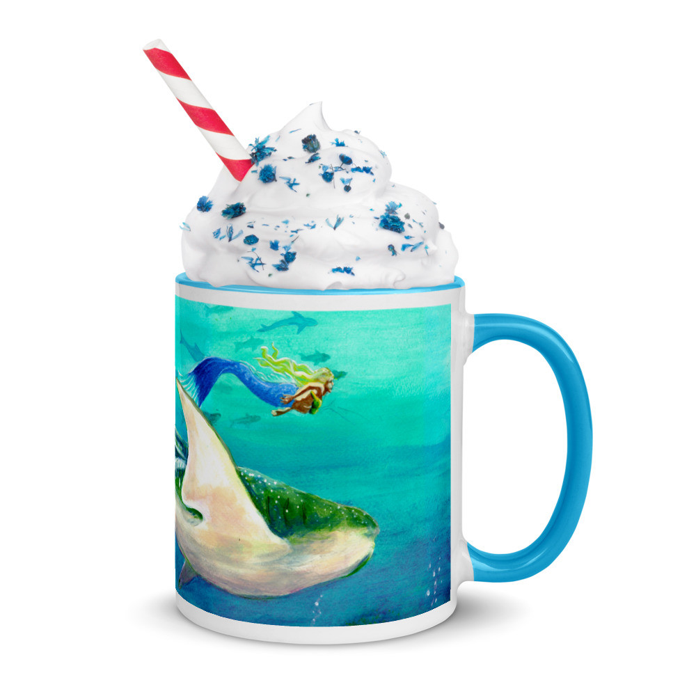 Mermaid and Whale Shark Mug with Color Inside