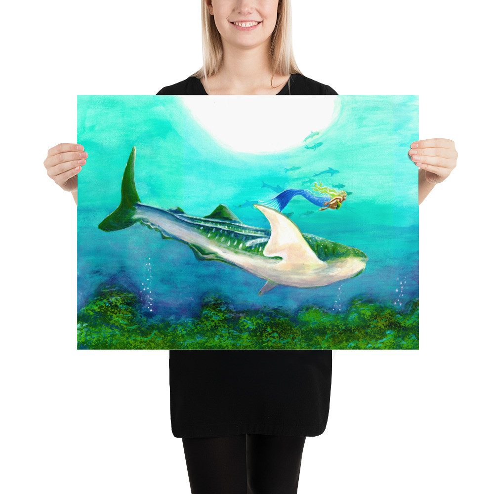 Mermaid and Whale Shark Poster