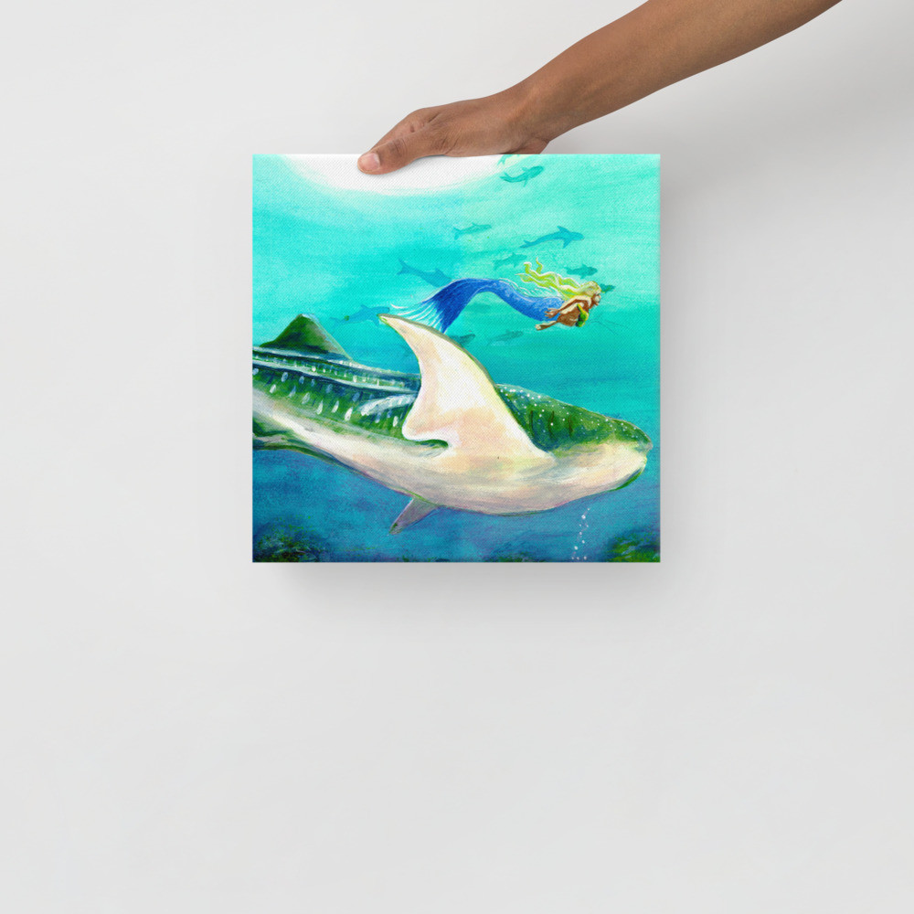 Mermaid and Whale Shark Canvas Print