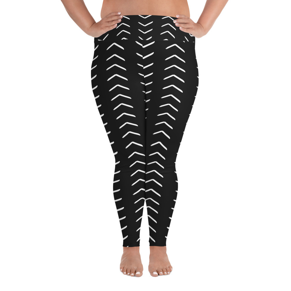 Black Mud Cloth Inspired Plus Size Leggings 