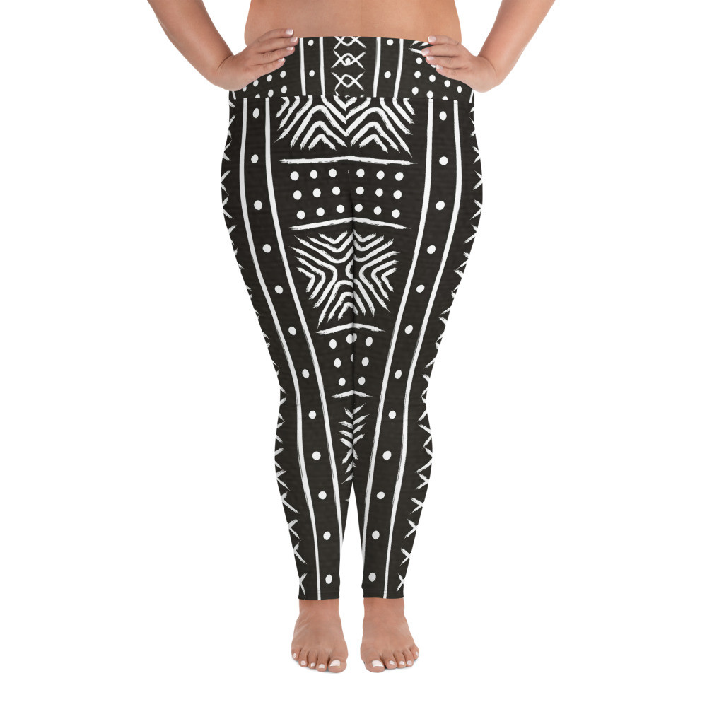 Black Mud Cloth Inspired Plus Size Leggings II