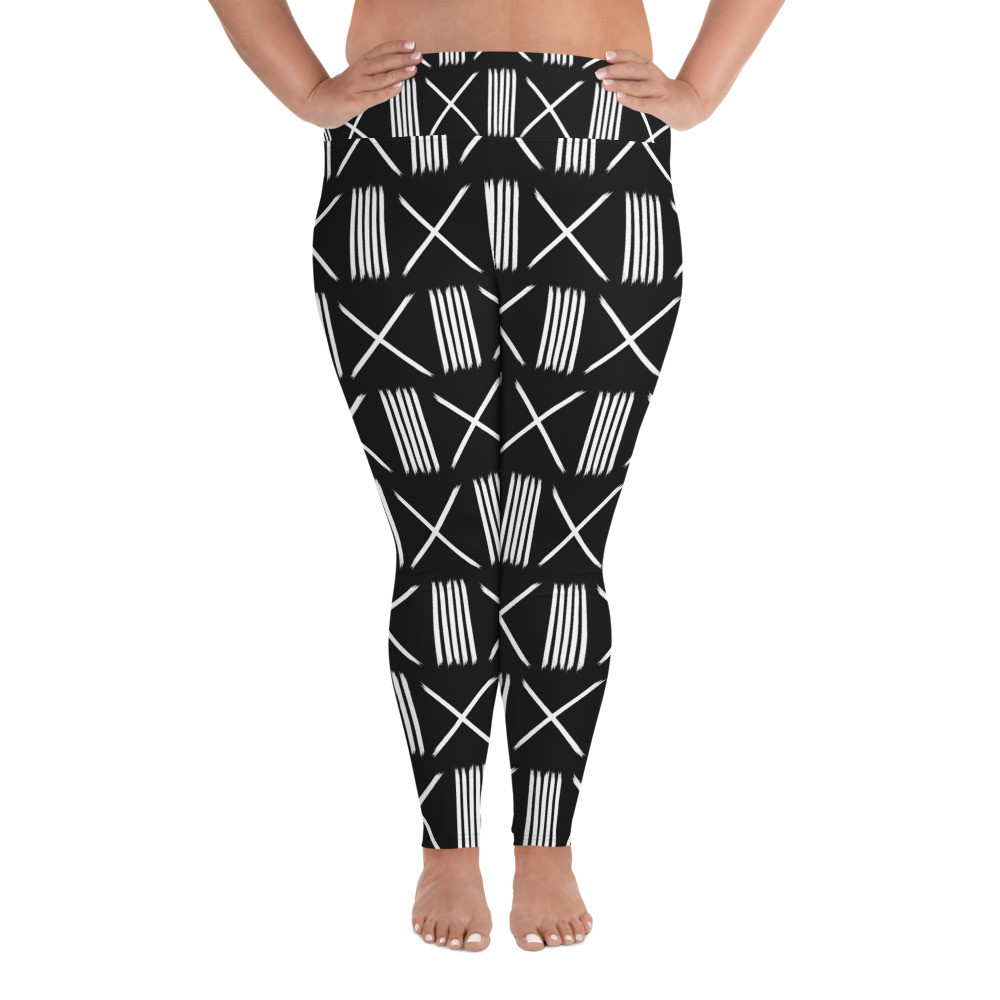 Black Mud Cloth Inspired Plus Size Leggings III