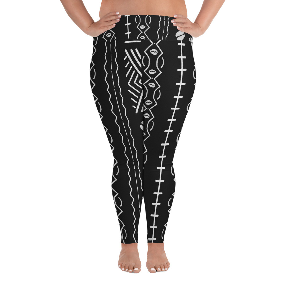 Black Mud Cloth Inspired  Plus Size Leggings IV