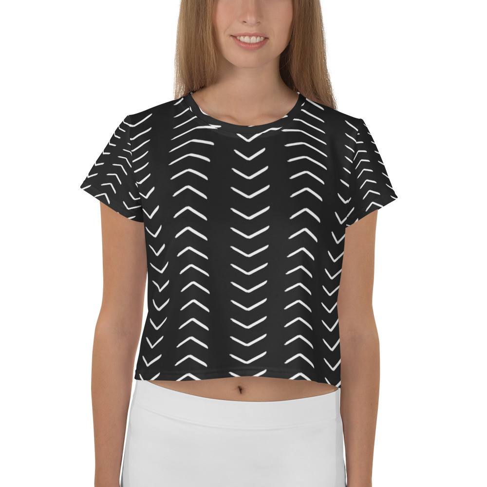 Black Mud Cloth Inspired  Crop Tee