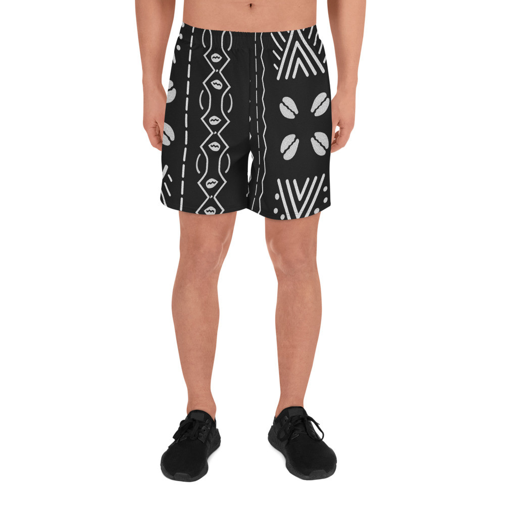 Men's Black Mud Cloth Inspired Athletic Long Shorts IV