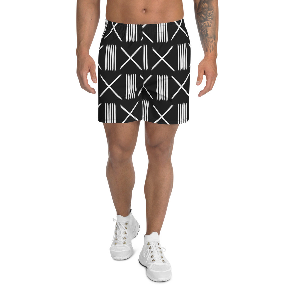 Men's Black Mud Cloth Inspired Athletic Long Shorts III