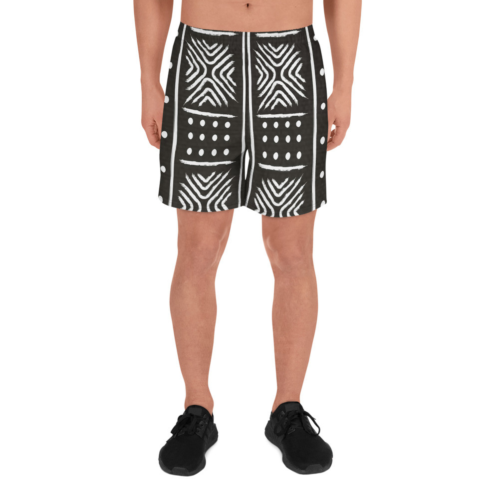 Men's Black Mud Cloth Inspired  Athletic Long Shorts II