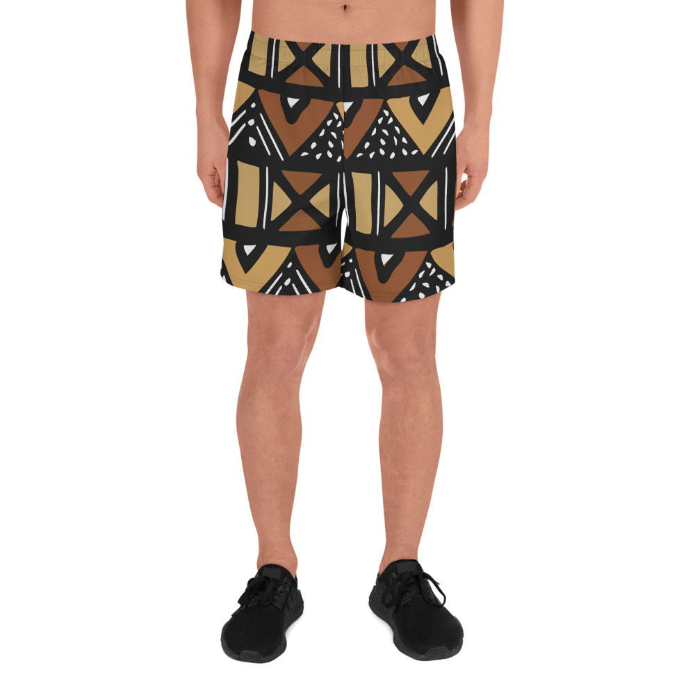 Men's Mud Cloth Inspired Athletic Long Shorts 