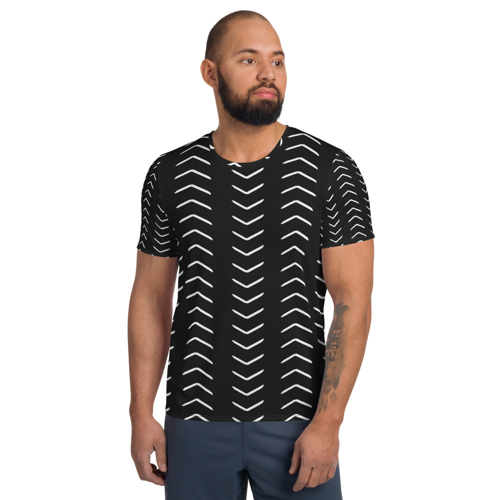 Men's Black Mud Cloth Inspired Athletic T-shirt
