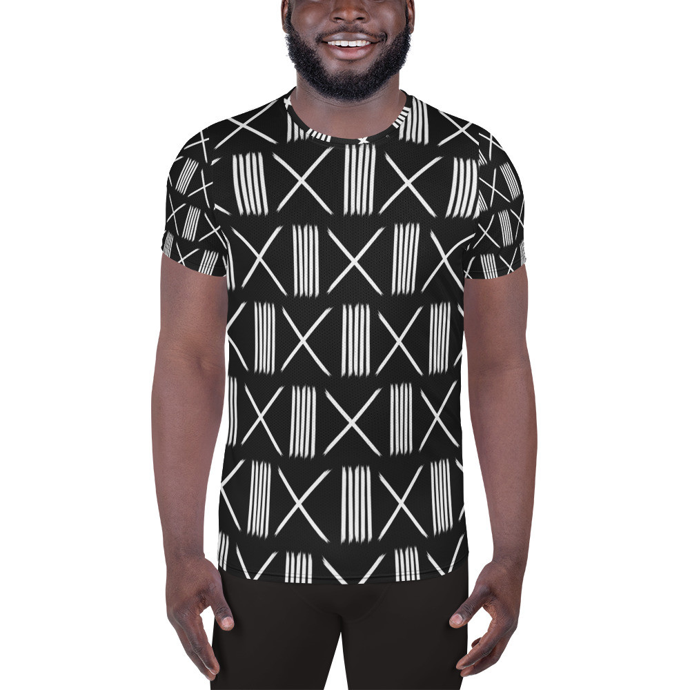  Men's Black Mud Cloth Inspired Athletic T-shirt III