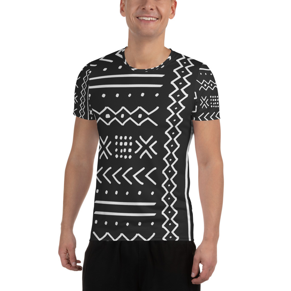  Men's Black Mud Cloth Inspired Athletic T-shirt V