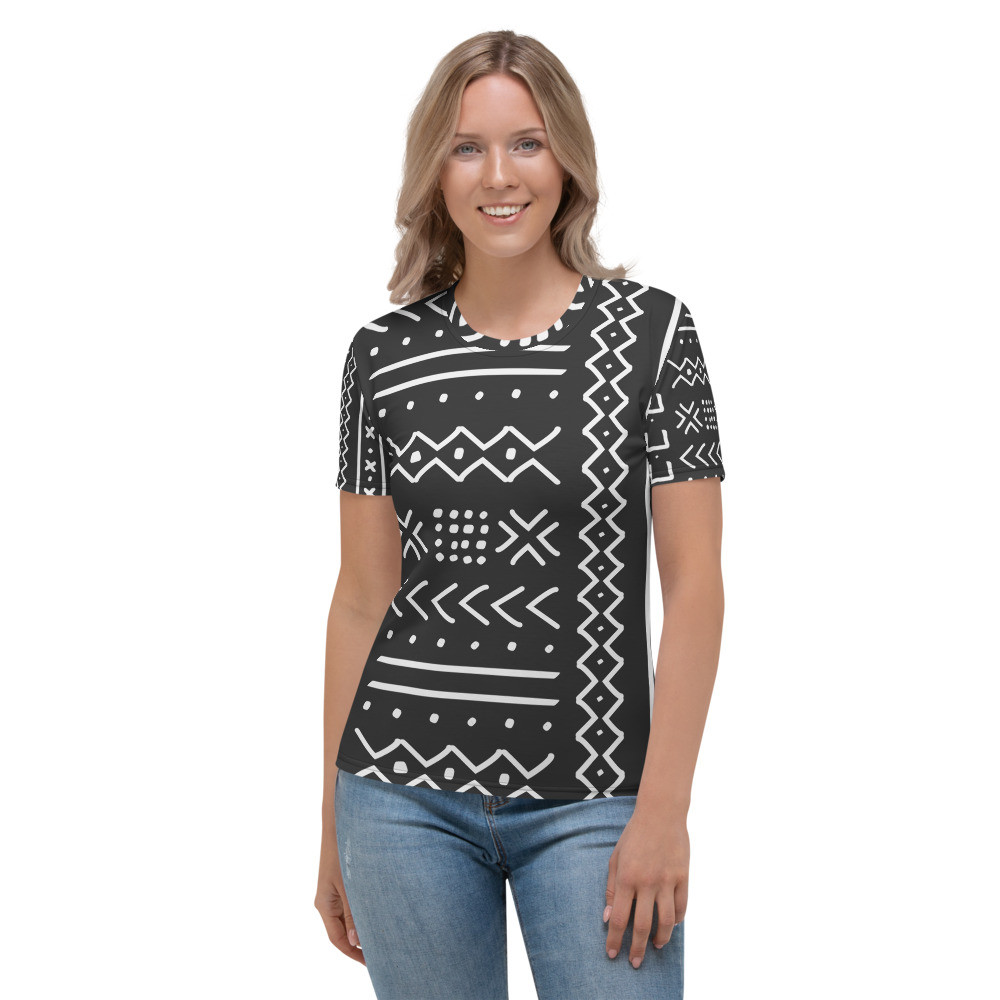 Women's Black Mud Cloth Inspired T-shirt V