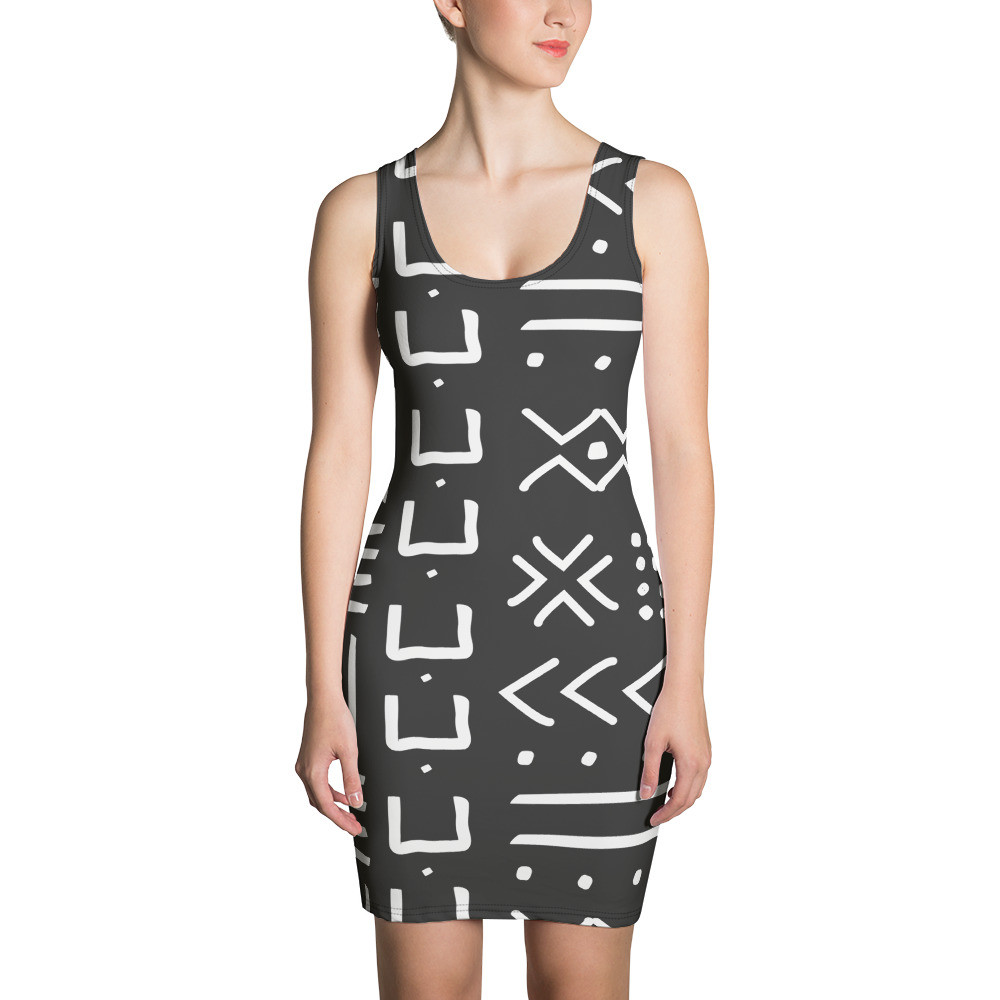 Black Mud Cloth Inspired Sun Dress V