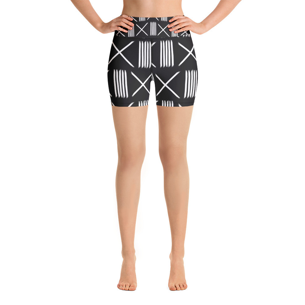 Black Mud Cloth Inspired Yoga Shorts III