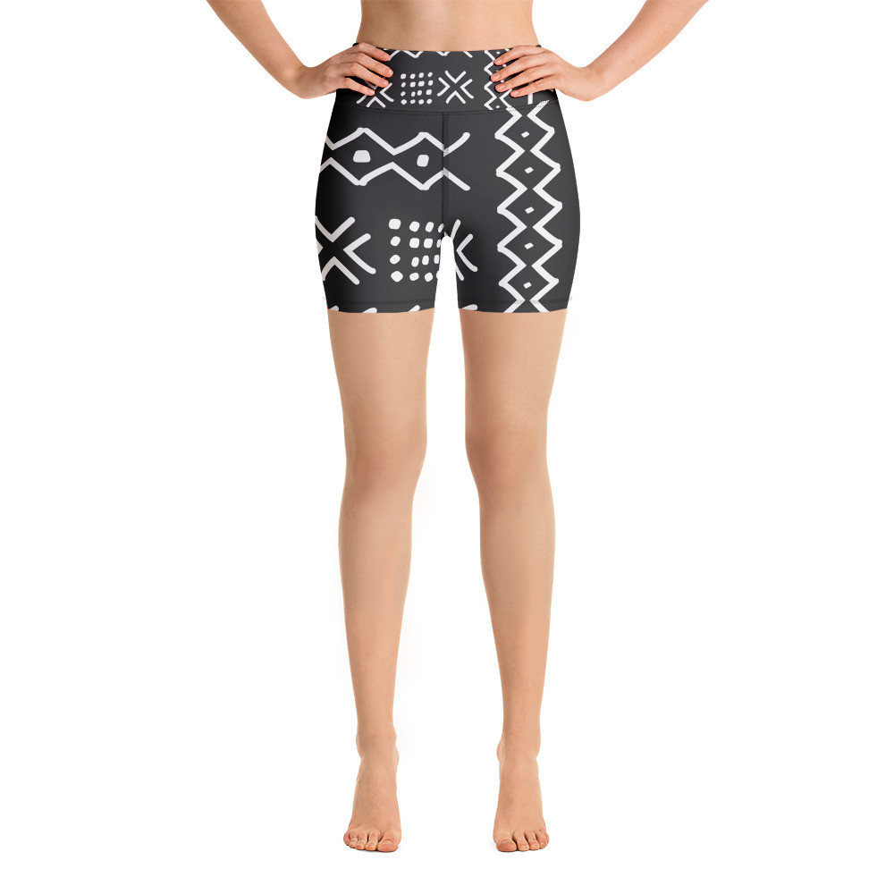 Black Mud Cloth Inspired Yoga Shorts V
