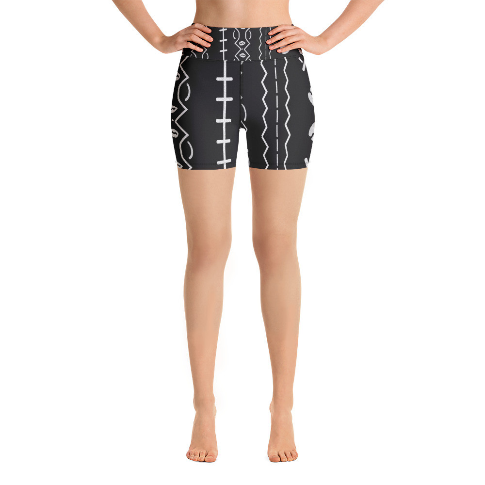 Black Mud Cloth Inspired Yoga Shorts IV