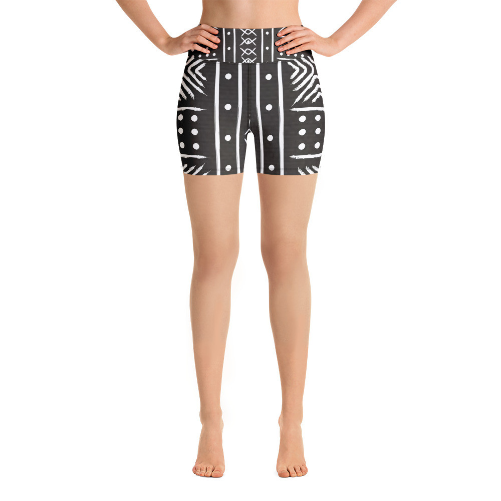 Black Mud Cloth Inspired Yoga Shorts II 