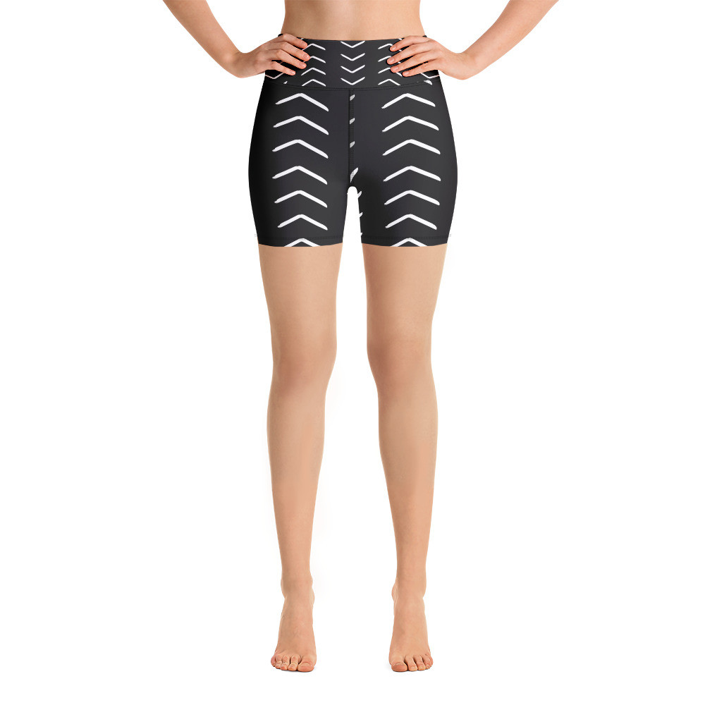 Black Mud Cloth Inspired Yoga Shorts