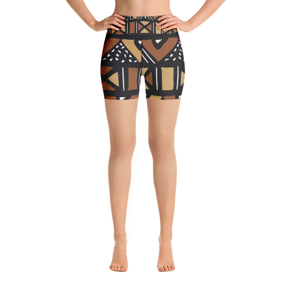 Mud Cloth Inspired Yoga Shorts