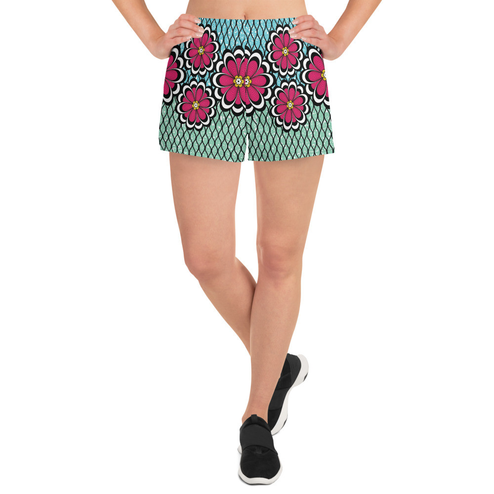Women's Pink Flowers Athletic Short Shorts