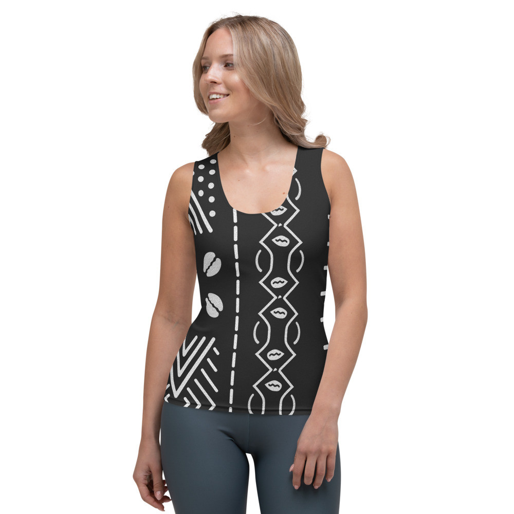 Women's Black Mud Cloth Inspired Tank Top IV