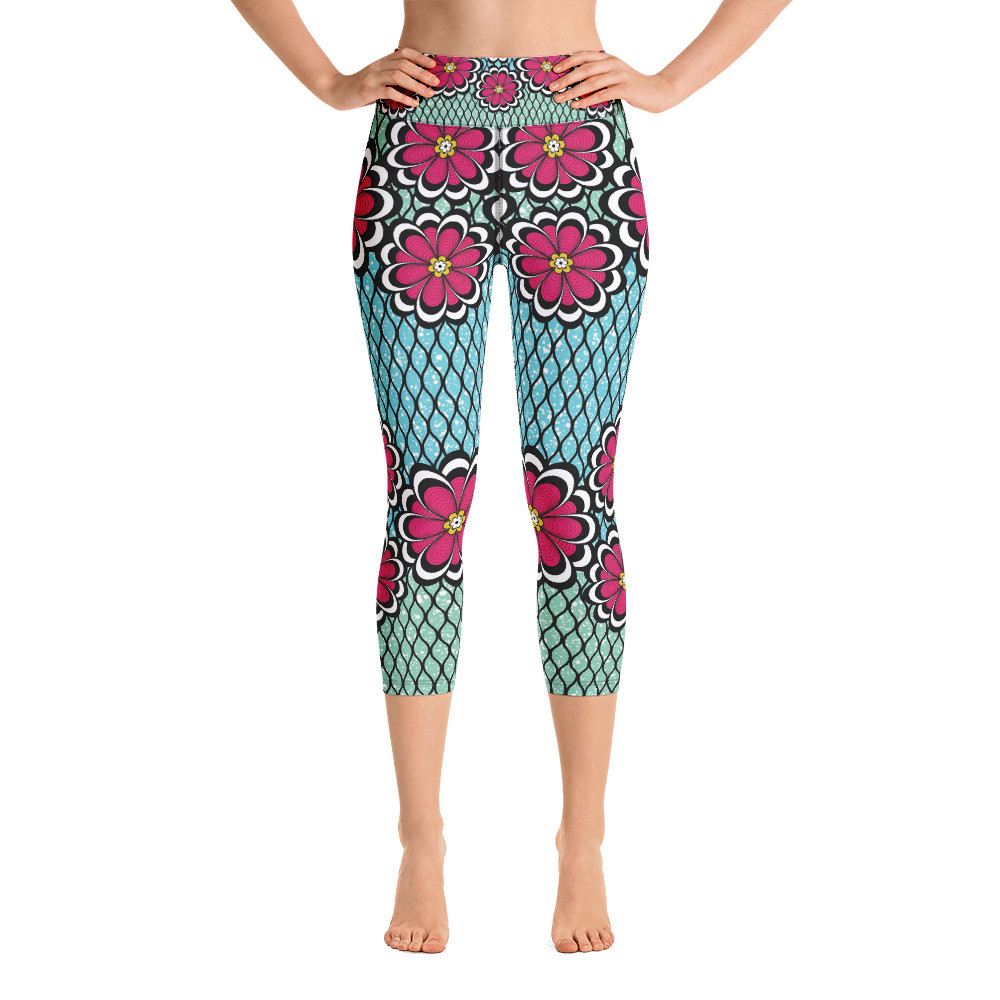 Pink Flowers Yoga Capri Leggings