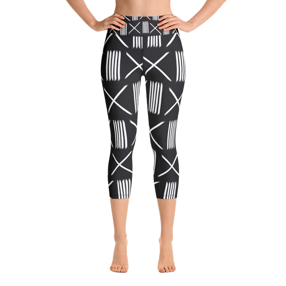 Black Mud Cloth Inspired Yoga Capri Leggings III