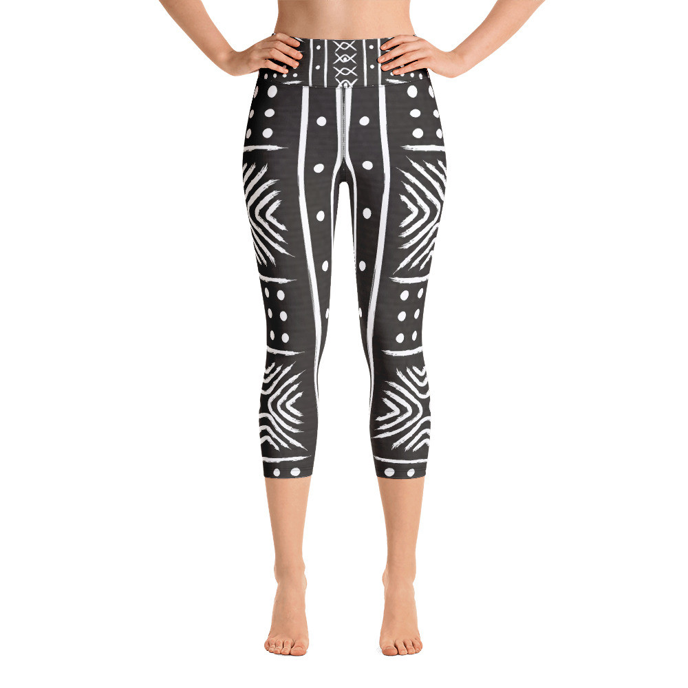 Black Mud Cloth Inspired Yoga Capri Leggings II 