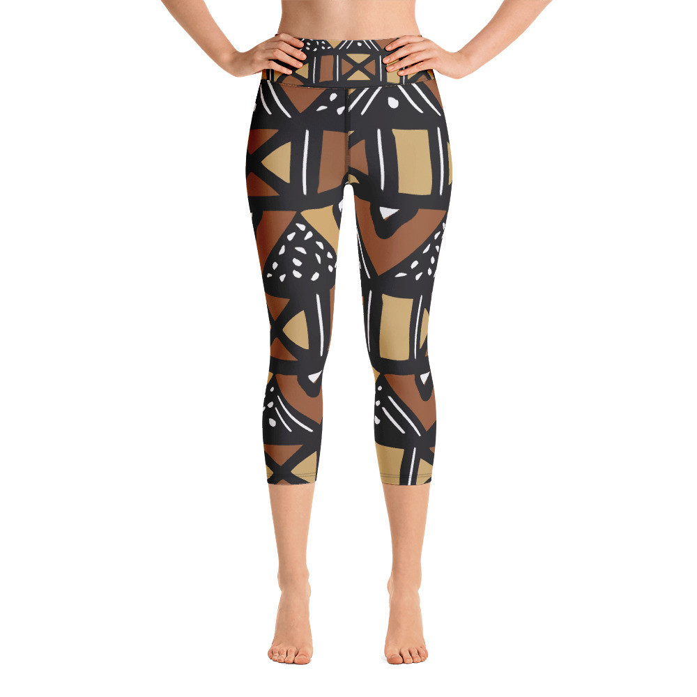 Mud Cloth Inspired Yoga Capri Leggings