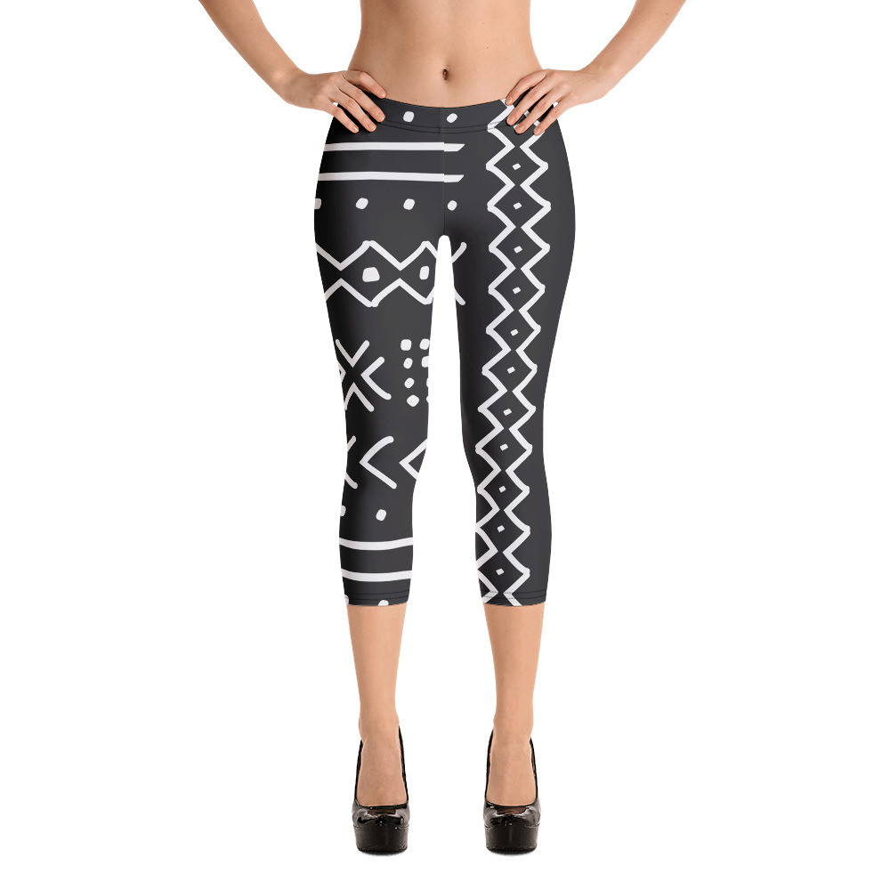 Black Mud Cloth Inspired Capri Leggings V
